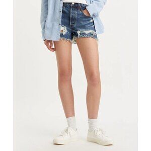 LEVI'S 501 ORIGINAL Womens Size 32 Distressed Denim Cut Off Shorts Raw Hem